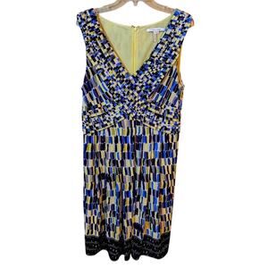 Max and Cleo Geometric Print Sleeveless Fit‎ & Flare Dress - Size 14